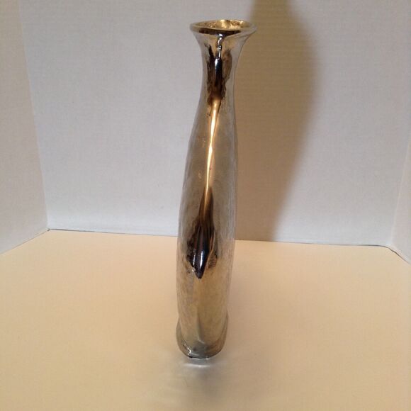 Silver Tone Vase 15" Hand Hammered Tooled Platinum Metal Mid Century Decor India - Picture 6 of 10
